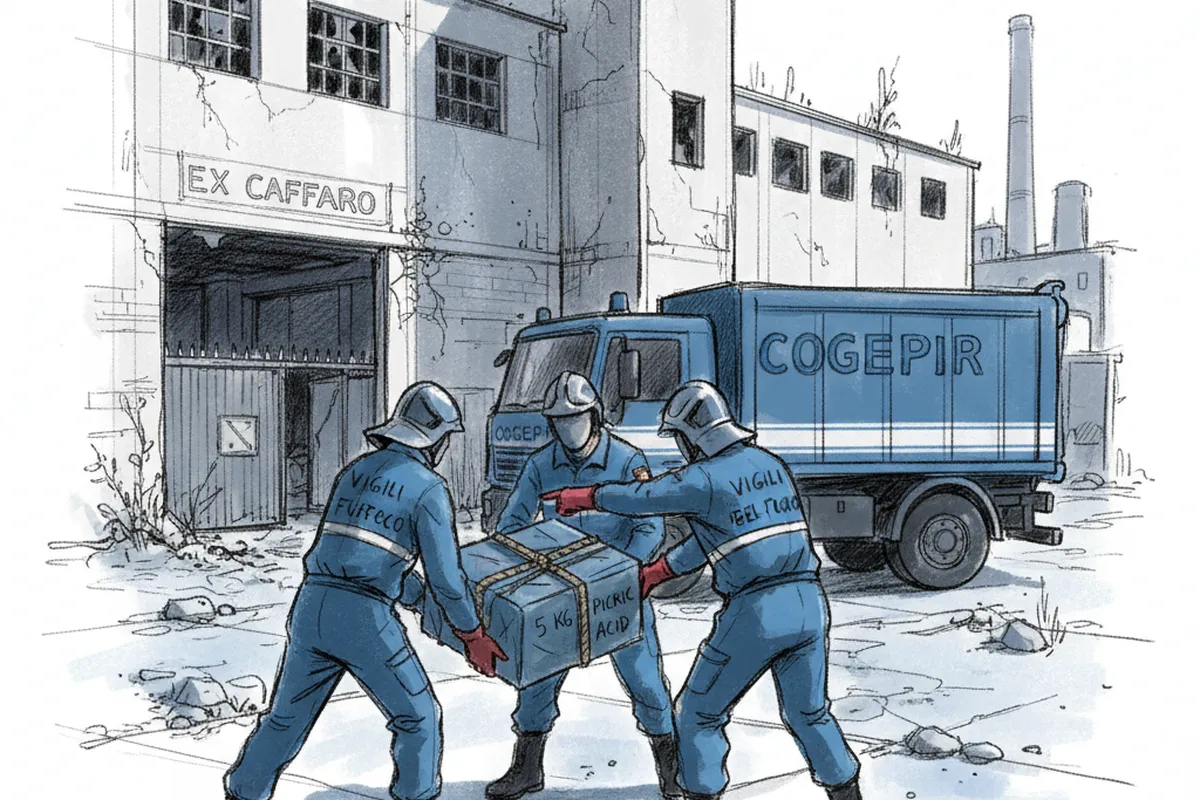 Illustrazione a corredo: Bomba chimica nell'ex Caffaro: 5 kg di acido picrico esplosivo neutralizzati all'ultimo minuto!